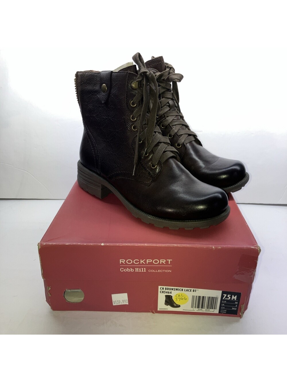 Rockport Cobb Hill Women's Brunswick Lace Brown Leather Boots Sz 7.5 NEW CH3464
